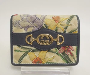 Authentic GUCCI Zumi Flora Canvas Leather Bifold Compact Wallet #34115 - Picture 1 of 18