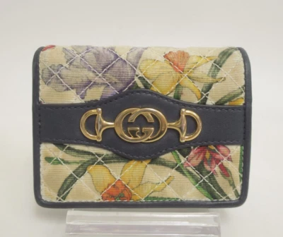 Authentic GUCCI Zumi Flora Canvas Leather Bifold Compact Wallet #34115 - Image 1 of 4