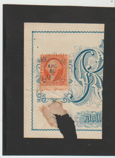 US Scott #R15c Apr-24-1863 SON CXL Used Internal Revenue on Part of Check - Image 1 of 1