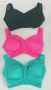 3 Rhonda Shear XL Pin Up Lace Bralette Bra Wire Free Clasp Free Black Pink Teal - Picture 1 of 12