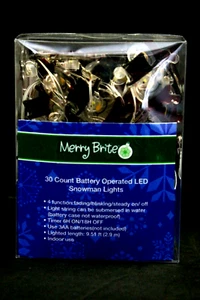 30 count 1set Merry Brite snowman Light Battery operated LED lights Clear String - Picture 1 of 7