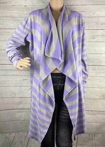 Survival Cardigan Sweater Large Lavender Purple Gray Striped Open Front Cotton - Picture 1 of 12