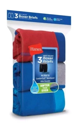 New Hanes Boys 3 Pair Tagless Boxer Briefs Size XL (18-20) Colors may very. - Image 1 of 4