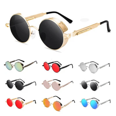 Vintage Round Steampunk Sunglasses Men Women Retro Metal Frame Circle Sunglasses - Image 1 of 4