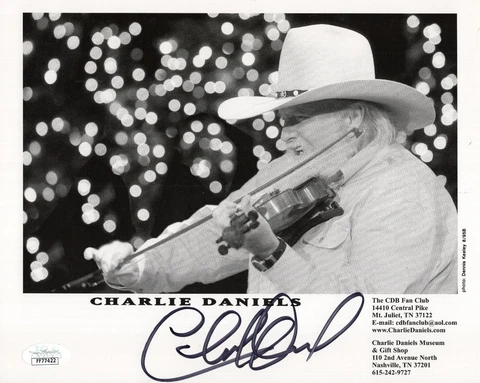 CHARLIE DANIELS HAND SIGNED 8x10 PHOTO     BEST POSE EVER PLAYING FIDDLE     JSA Cover