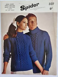 Spider Knitting Pattern 337 - Ladies and Mens Aran Look Sweater - VGC - Picture 1 of 2