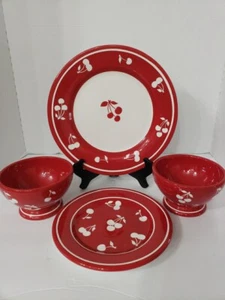 Set of4 Sonoma Cherries Jubilee Round Dinner Plates, Salad Plate, 2 Bowls Red - Picture 1 of 8