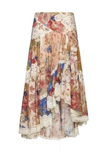 Falda asimétrica Zimmermann August | Floral, encaje, algodón, empalmada, cintura alta - Imagen 1 de 9