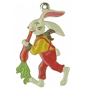 Easter Bunny Rabbit with Carrot Double Sided Pewter German Ornament 1.75 inch - Picture 1 of 2