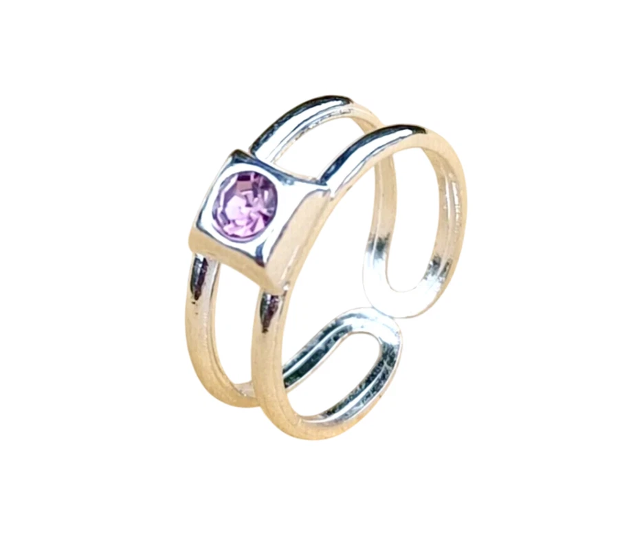Anello Regolabile Con Pietra CZ Viola Per Donne In Argento Sterlina 925 Gioielli - Immagine 1 di 4