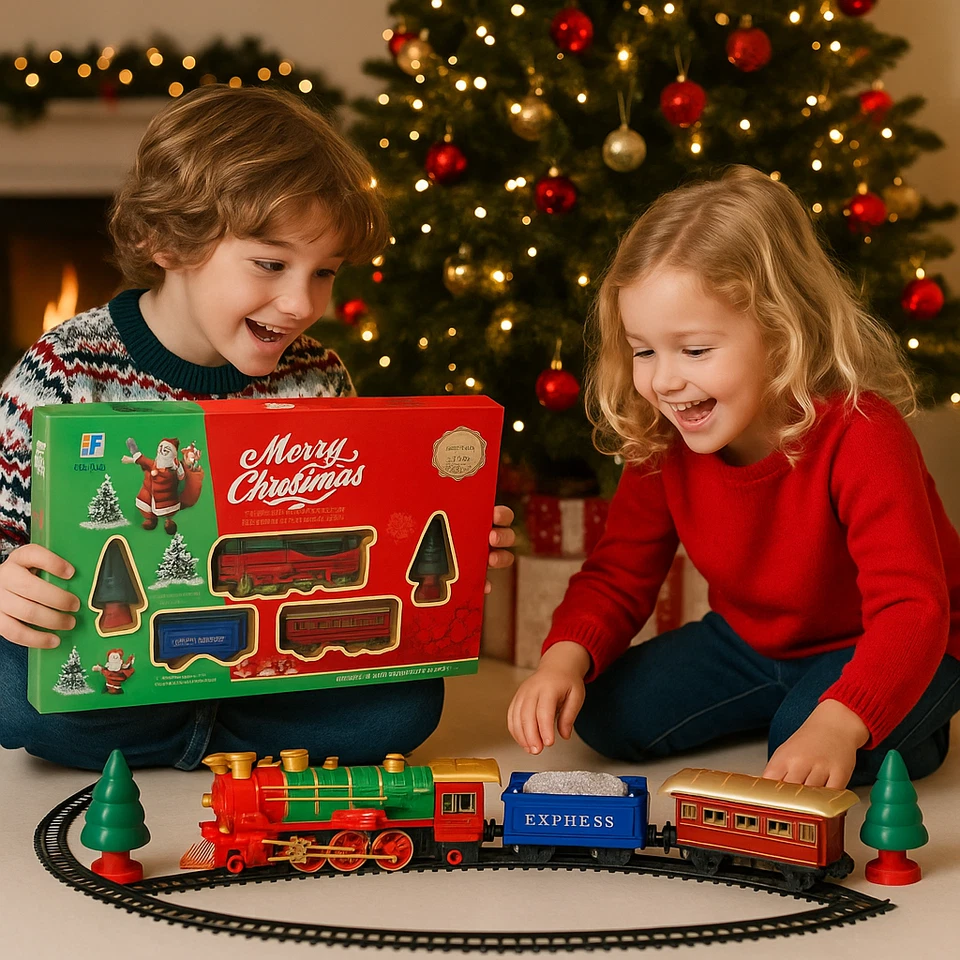 Christmas Train Set Track Musical Sound Lights Around Tree Decorate Santa Gift - Image 1 of 4