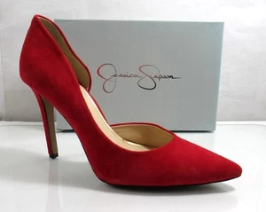 Jessica Simpson Claudette D'Orsay Dress Pumps Heels Lipstick Red Suede Size 10 - Picture 1 of 6