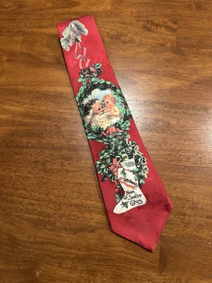 Christmas Tie From DILLARDS  Greetings from Santa Claus RED SILK - Image 1 of 4
