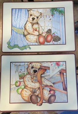 Lot of 2 Vintage Pimpernel Cork Back Placemats Teddy Bears Pair Made in England - Image 1 of 4