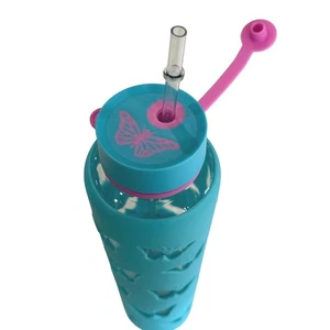 Botella de agua de vidrio Trim Healthy Mama Butterfly funda de silicona azul 32 oz - Imagen 1 de 6