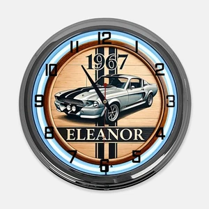 18" 1967 Ford Mustang Eleanor Metal Sign Designed White Neon Clock - SIGNBOX - Picture 1 of 5