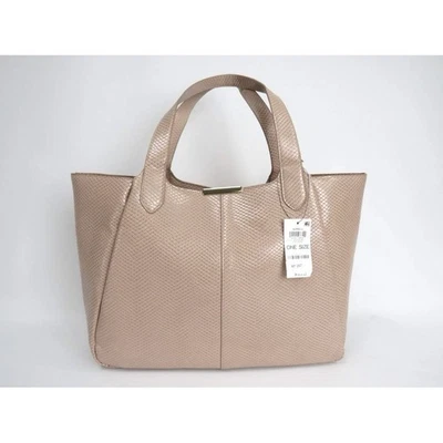 Macy's On 34th 人造皮革蛇纹浮雕 XL 大号托特包,柴米色,全新带标签 — 第 1/4 张图片