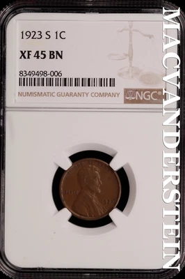 1923-S Lincoln Wheat Cent - NGC XF 45 BN - Scarce  No Reserve  #SLH60 - Image 1 of 2