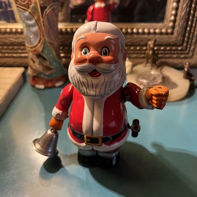 Antigo 1950's BELL RINGING SANTA Wind Up Tin Litho Toy TN Japão (Funcionando!!!) - Imagem 1 de 4