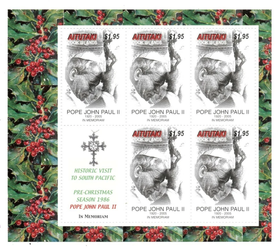 Aitutaki 2005 - Navidad Papa Juan Pablo II - Hoja de 5 estampillas Scott #538 - MNH Foto 1 de 1