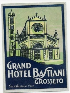 ETIQUETTE BAGAGE-LUGGAGE LABEL~GRAND HÔTEL BASTIANI~GROSSETO~ITALY-ITALIE~~ - Foto 1 di 2