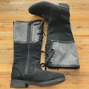 Clarks size 10 black suede and grey wool Merrian Noble riding boot - Picture 1 of 6