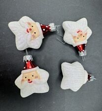 Vintage Santa Claus Star Shaped Christmas Ornaments Blown Glass Hand Painted 4pc