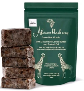 Premium African Black Soap (1lb Pre-Cut 5 Bars): Black African Soap Bar, Raw.204 - Picture 1 of 9