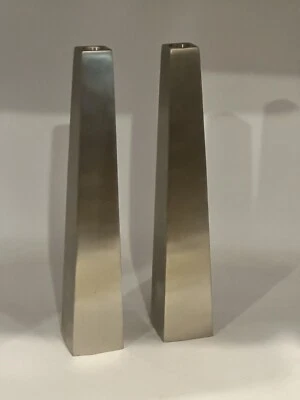 Pottery Barn Silver Tone Towering 13”Tapered Candlestick Holder Set - Image 1 of 4