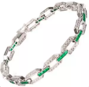6ct Baguette Simulated Green Emerald Diamond Bar Bracelet 14k White Gold Plated - Picture 1 of 6