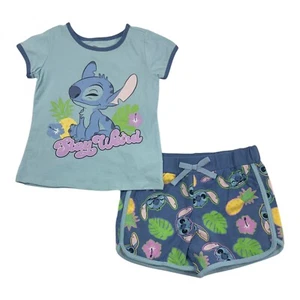 Disney Lilo & Stitch Girls' Short Set Blue Size 4, 5, 6, 6X - Picture 1 of 1