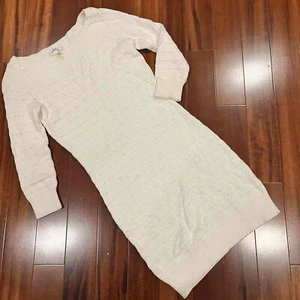 MILLY Off White Cotton Knit Sweater Dress Patterned 3/4 Long Sleeve Size Small P - Picture 1 of 10