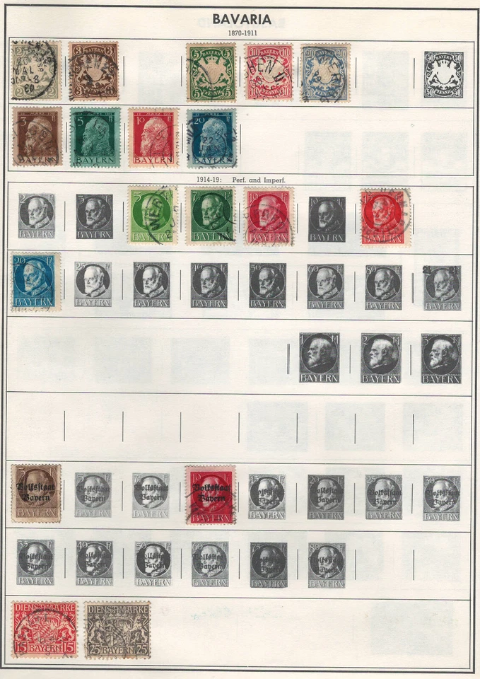 GERMANY BAVARIA 1870-1911  Very Fine Used Stamps Hinged on List - Image 1 of 1
