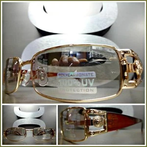Men's CLASSIC VINTAGE RETRO Style SUN GLASSES Gold Frame Clear Lens Mirror Tint - Picture 1 of 10