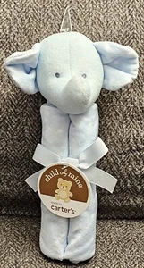 Security Blanket Lovey Rattle Blue Elephant Stars Child of Mine Made By Carter's - Picture 1 of 2
