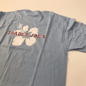 Trader Joe's Short Sleeve L Employee T-Shirt Hibiscus Size Large Blue New - Picture 1 of 5