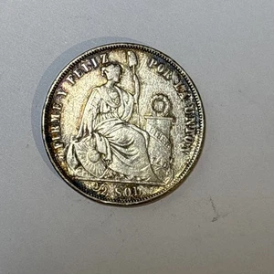 1865 Peru 1/2 Sol Silver Coin - Picture 1 of 3