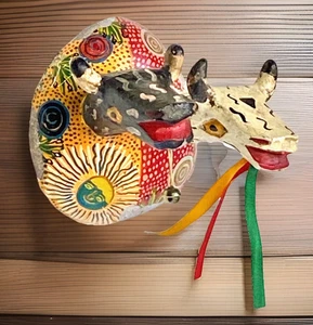 Vintage OOAK Mexican Wall Art Sculpture, 2 Bulls/Cattle - Picture 1 of 12
