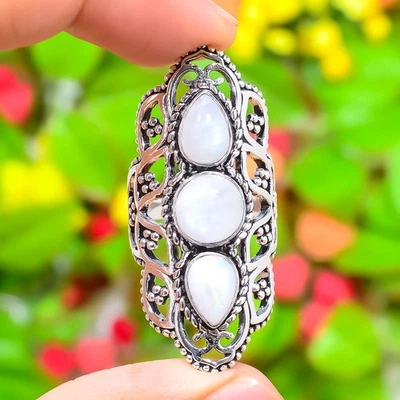 Natural Rainbow Moonstone Gemstone 925 Sterling Silver Gift Ring Size 10 Gift y1 - Image 1 of 4