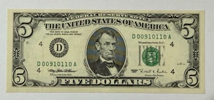 Series 1995 Old $5 Dollar Bill ~ CLEVELAND OHIO ~ Serial # D 00910110 A - Picture 1 of 2