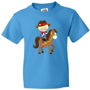 Inktastic Cowboy, Sheriff, Horse, Western, Blond Hair Youth T-Shirt Cute Boy Hat - Picture 1 of 8