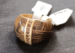 Anello Lia Sophia Kiam 63644 Cristalli Taglio Marrone e Oro Tg 7 Nuovo con Etichette Dichiarazione - Foto 1 di 3