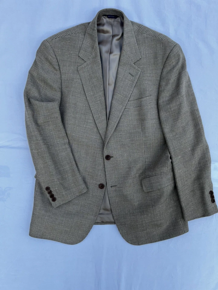 Chaqueta Abrigo Deportivo Blazer Brooks Brothers 42R Seda Lino Lana Italia Guncheck Foto 1 de 4