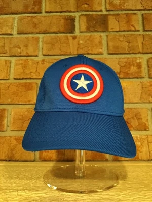 Marvel Captain America Cap, Hat Stretch Blue One Size Embroidered Shield  #2438 - Image 1 of 4