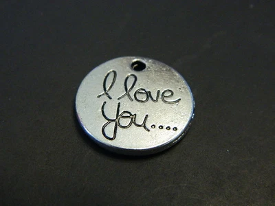 Dije redondo disco plateado 20 mm "I Love You" hallazgos - personalizado "I Love You" Foto 1 de 4