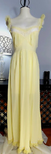 Vintage DORELLA CHIFFON Pleated TRIM Nightgown SLIP LINGERIE S-32 RARE LONG SEXY