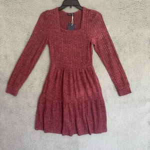 SAMPEEL Womens Square Neck Long Sleeve Dress Casual Babydoll Sweater Dress S - Picture 1 of 8