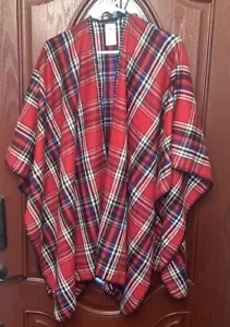 WOOLRICH Wrap Shawl Blanket Scarf Fleece One Size Red, Black, White Plaid - Picture 1 of 6