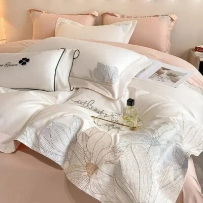 Embroidery 100% Cotton Bedding Set Luxury Home Textile Duvet Cover Set 220x240  - Image 1 of 4