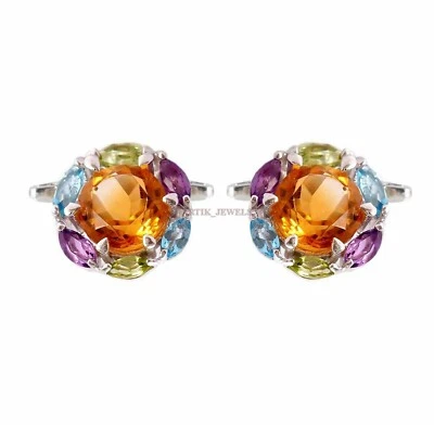 Multi piedras preciosas naturales con gemelos de plata de ley 925 #2120 Foto 1 de 3